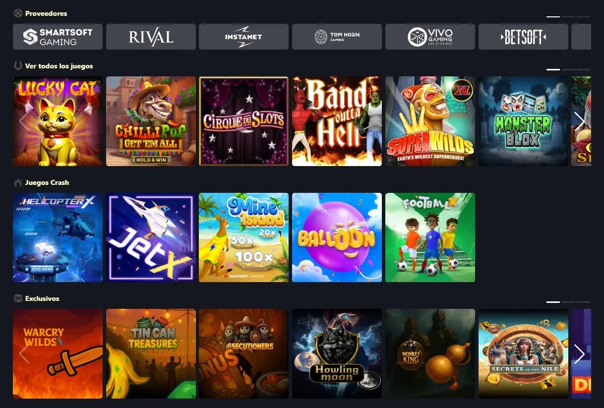 Lobby de juegos y proveedores de Tropica Casino