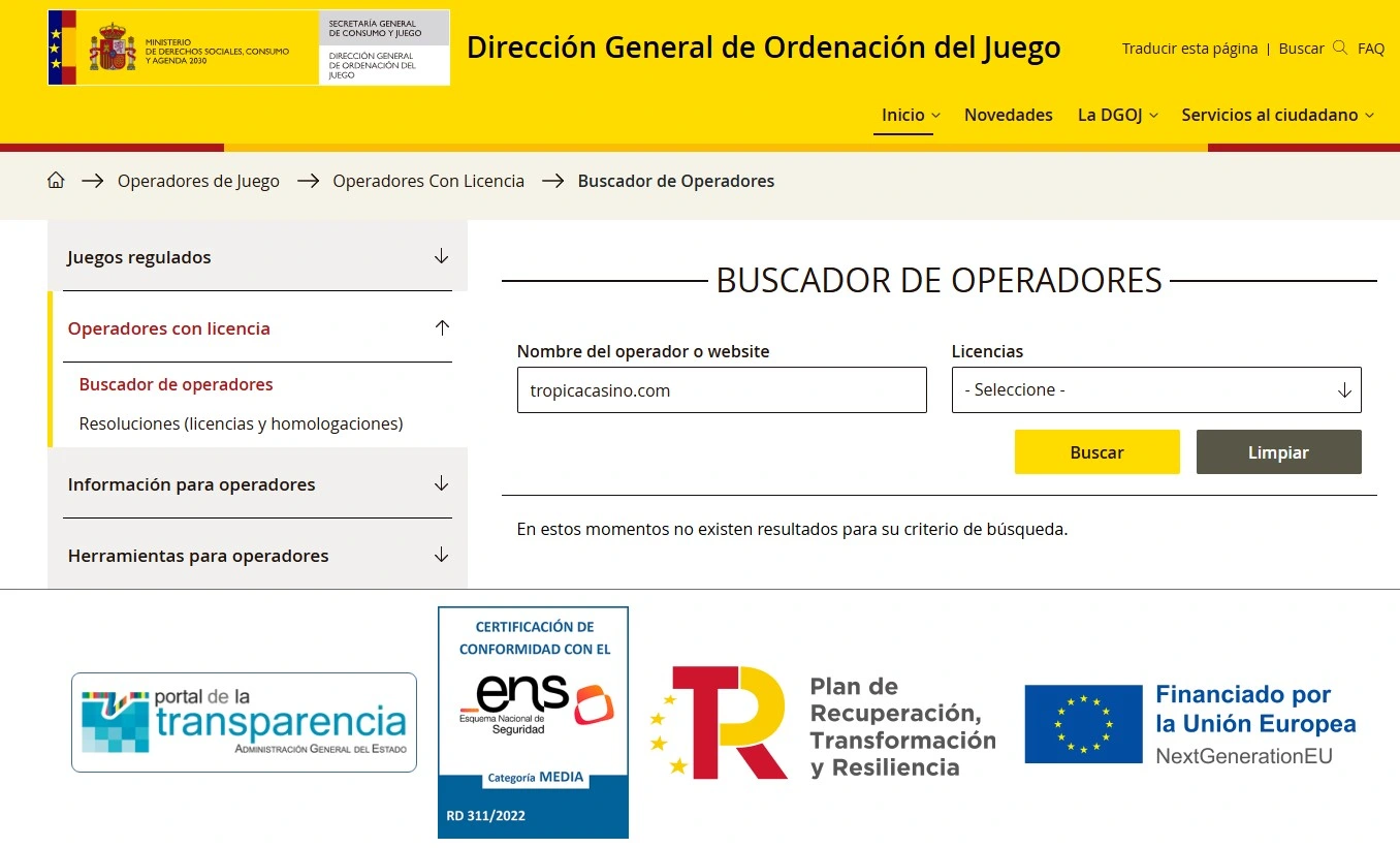 Buscador oficial de operadores de la DGOJ para comprobar licencias en España
