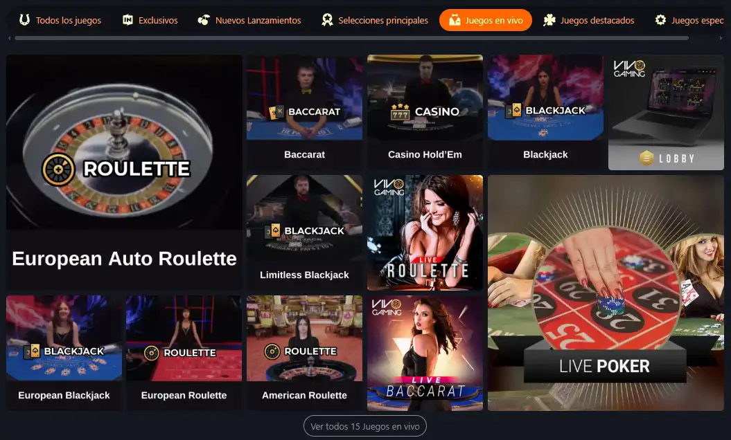 Sección real de casino en vivo de Tropica Casino