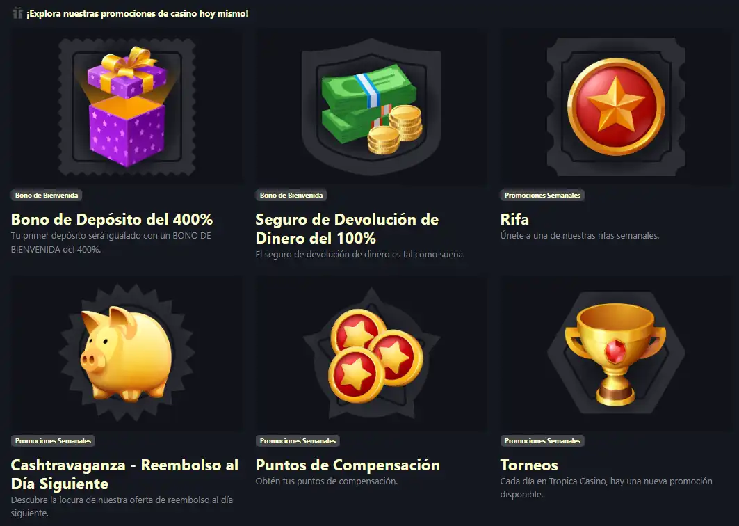 Promoción oficial del 400 por ciento de Tropica Casino